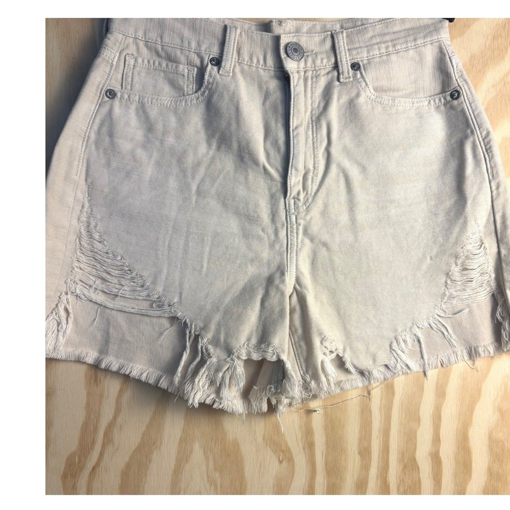 American Eagle Tan Distressed High Waisted Denim Short 4 Khaki Cutoff boho beach
